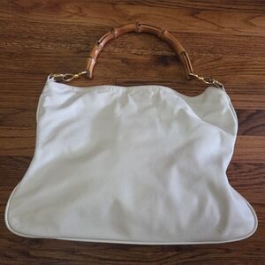Mottini Elegant White Handbag with Bamboo Handle